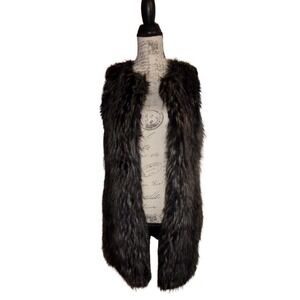 Black Faux‎ Fur Vest w/ Faux Leather Trim -- Fall Y2K Staple